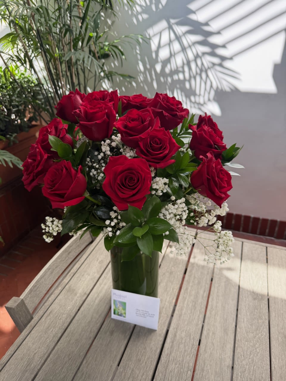 Crimson Elegance: Tall Red Rose Arrangement