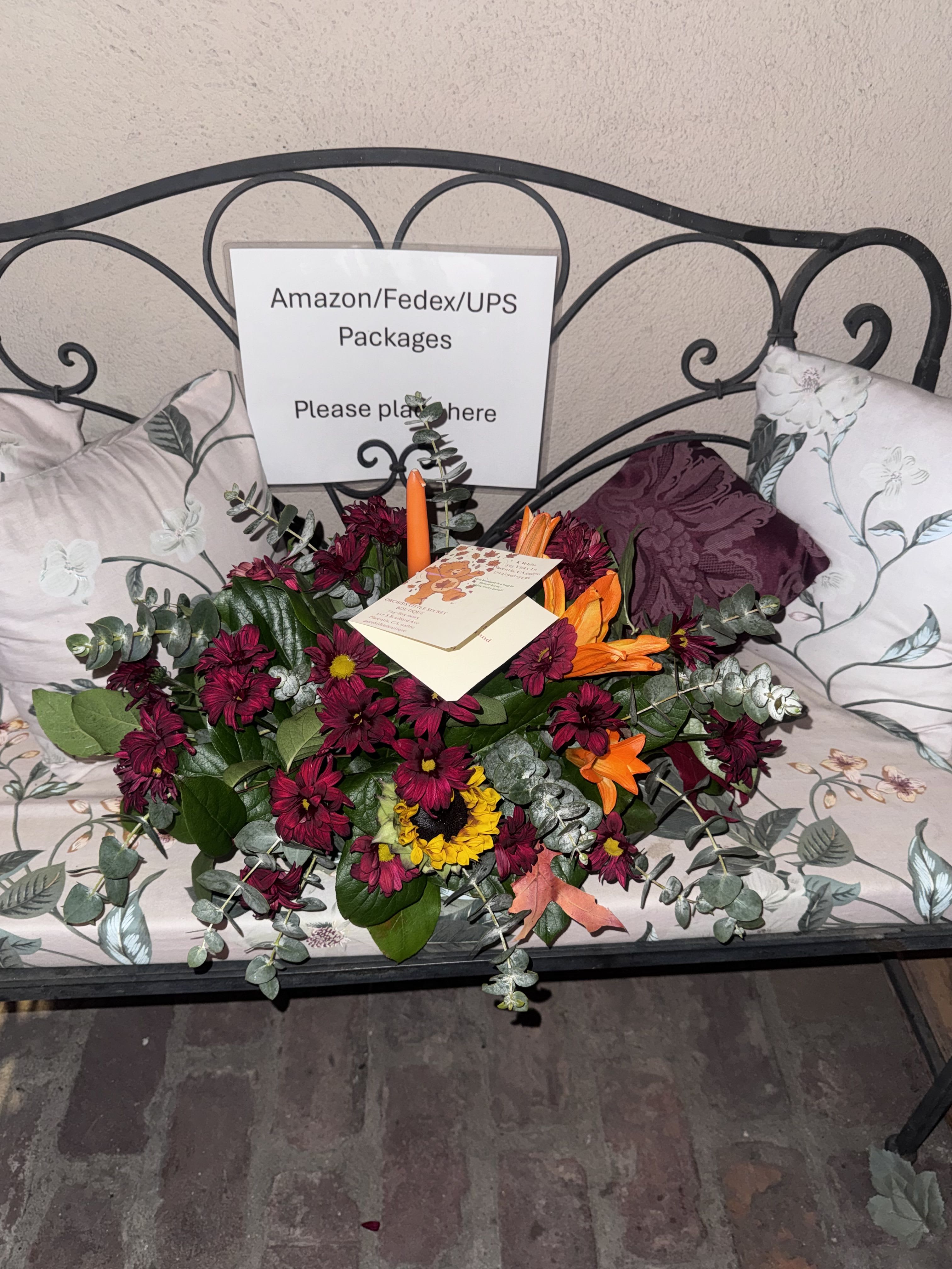 Fall Floral Centerpiece with Orange Lilies & Sunflowers