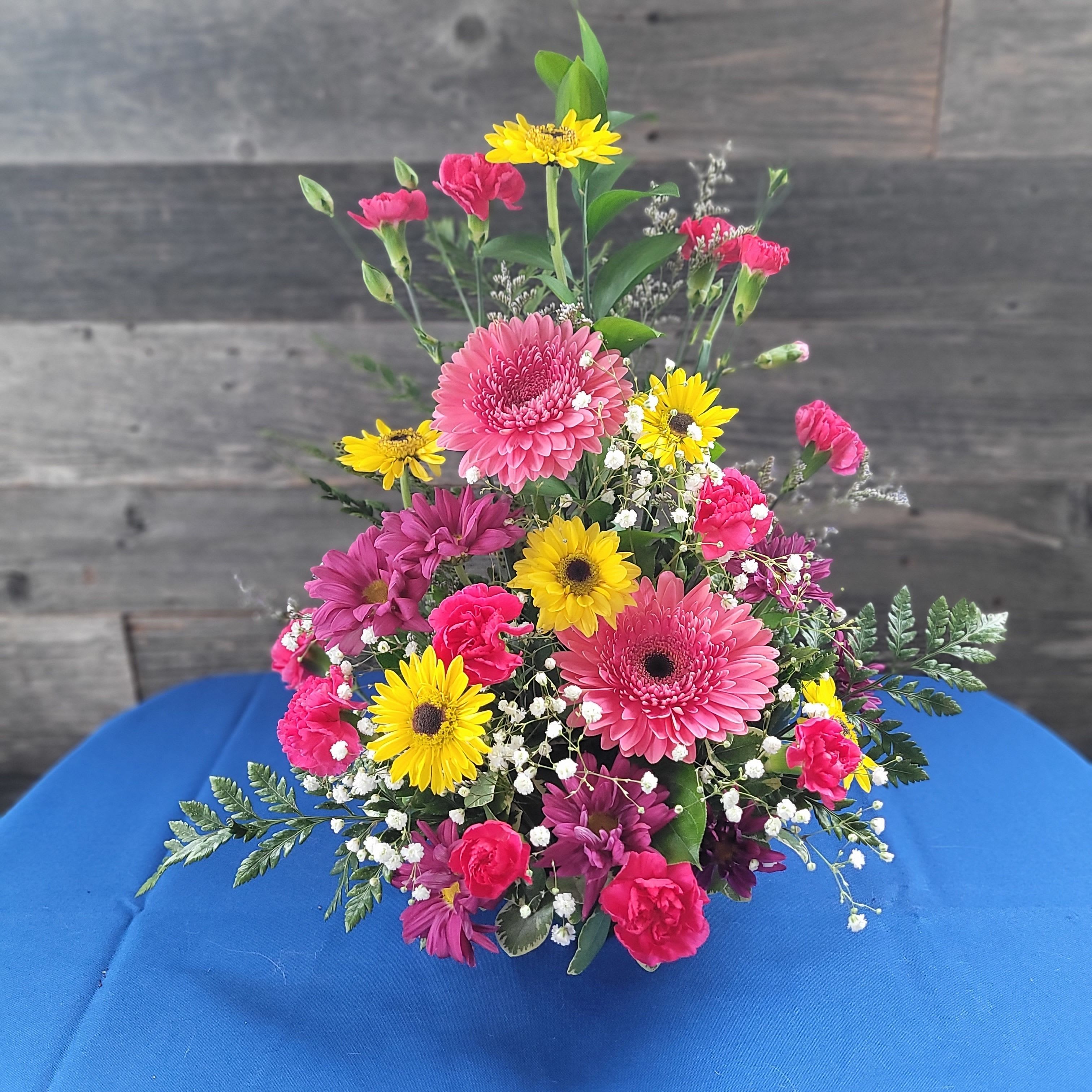Brighten the Day - Bright Pink Gerbera and Mixed Daisy Arrangement