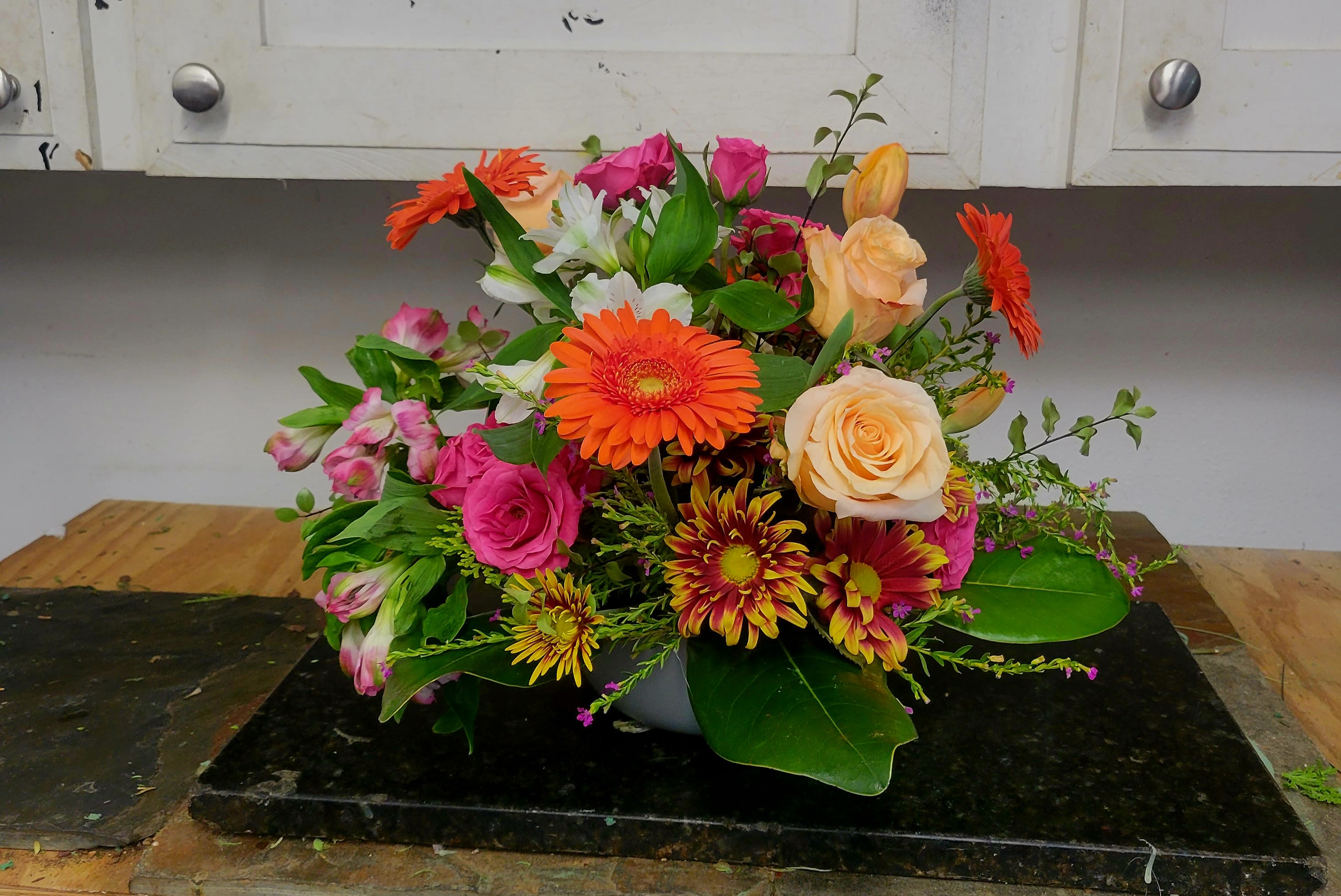 Gerbera, Roses, Lilies