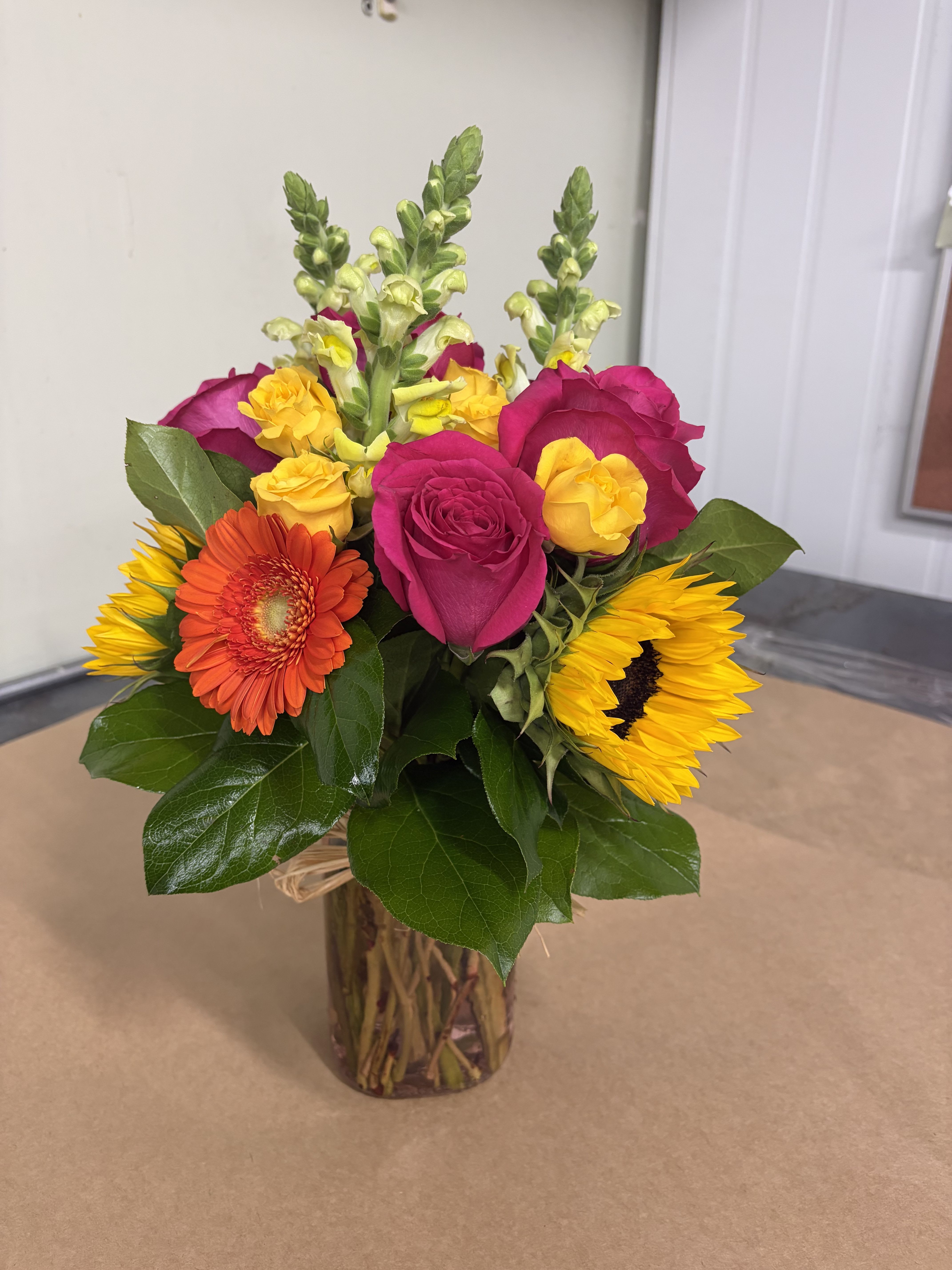 Summer Glory – Bright Sunflower & Gerbera Daisy Mason Jar Bouquet