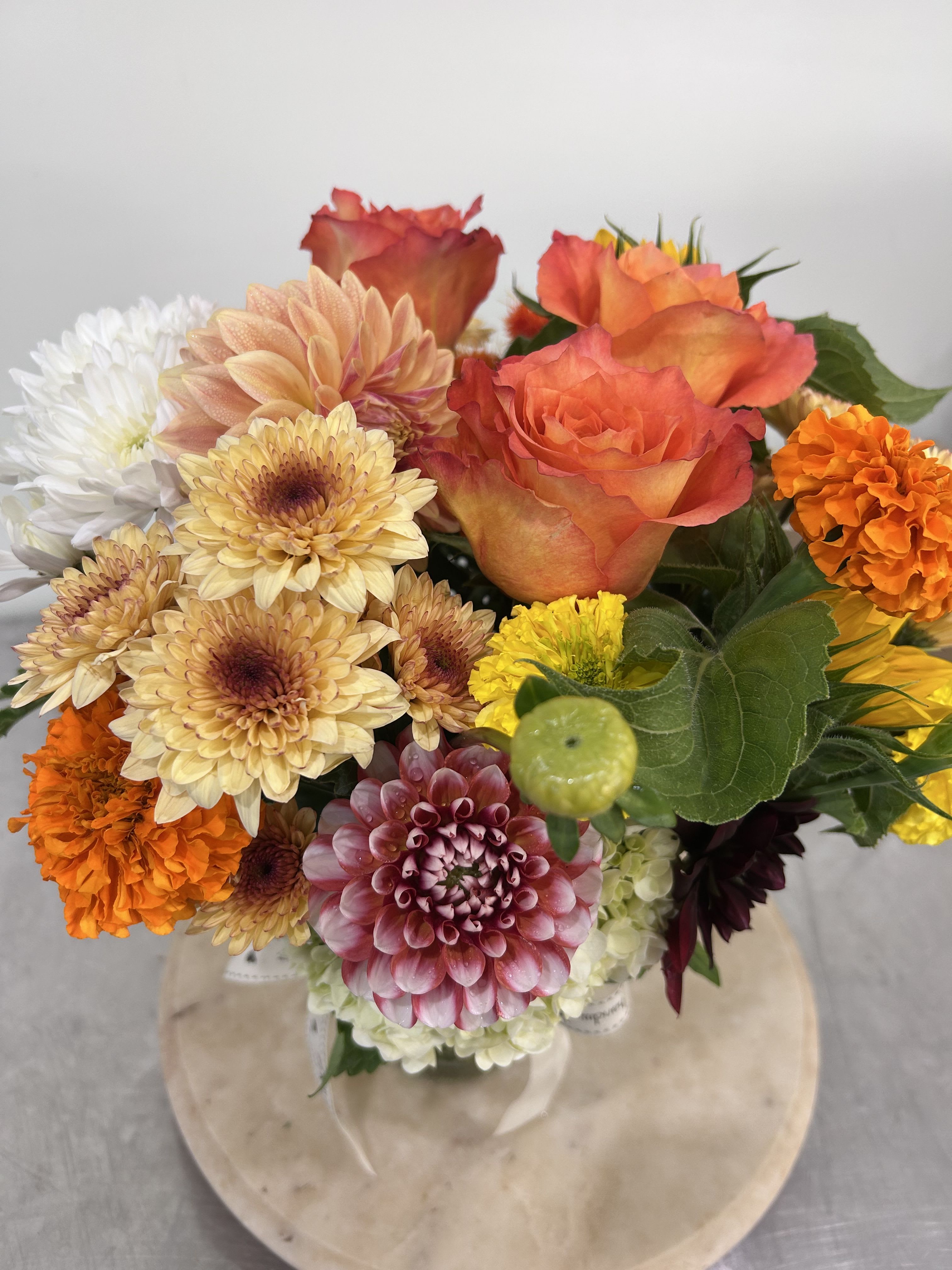 Annie Hobnail Vase with Seasonal Flowers