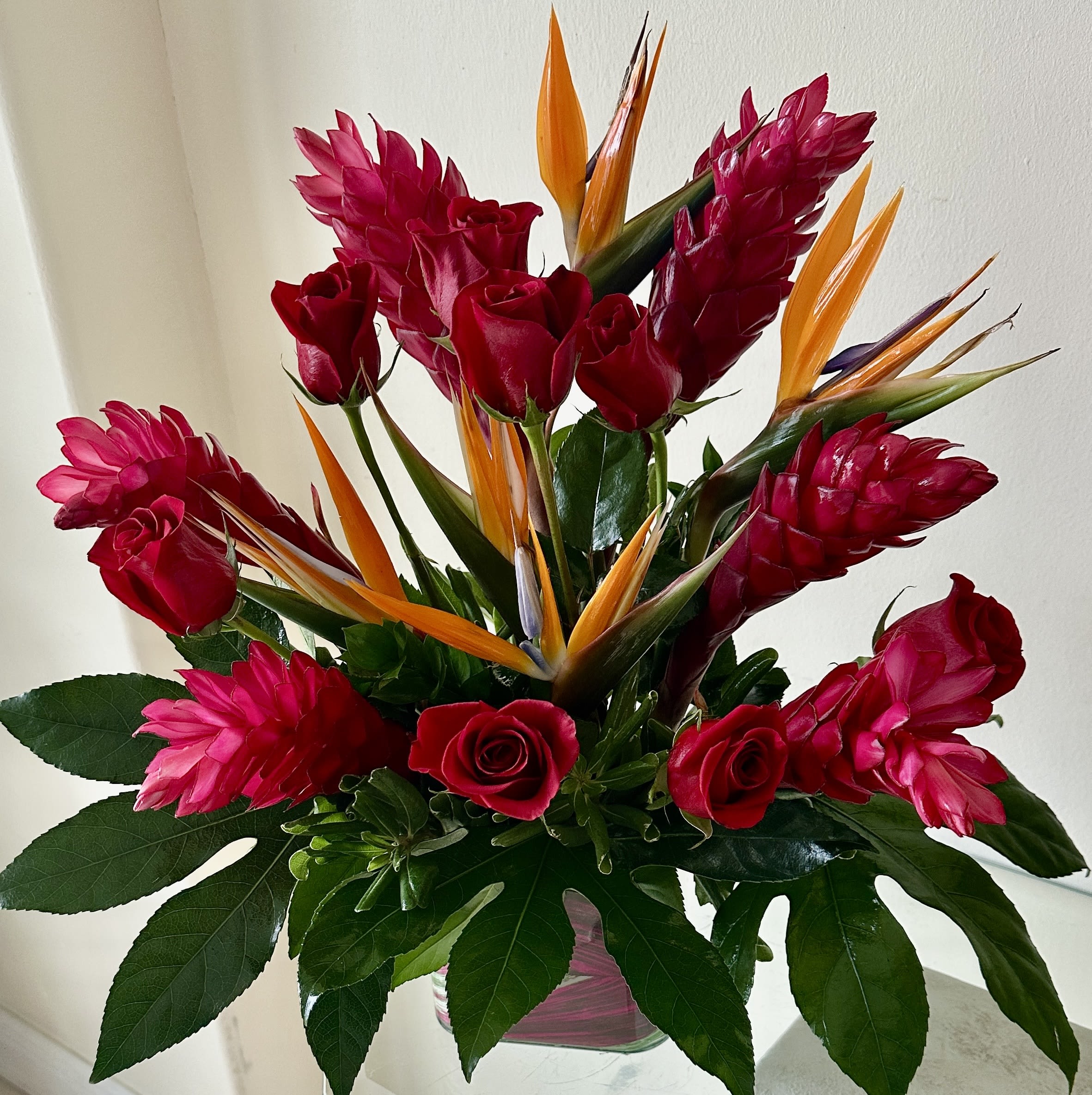 Red Roses and Tropical flowers