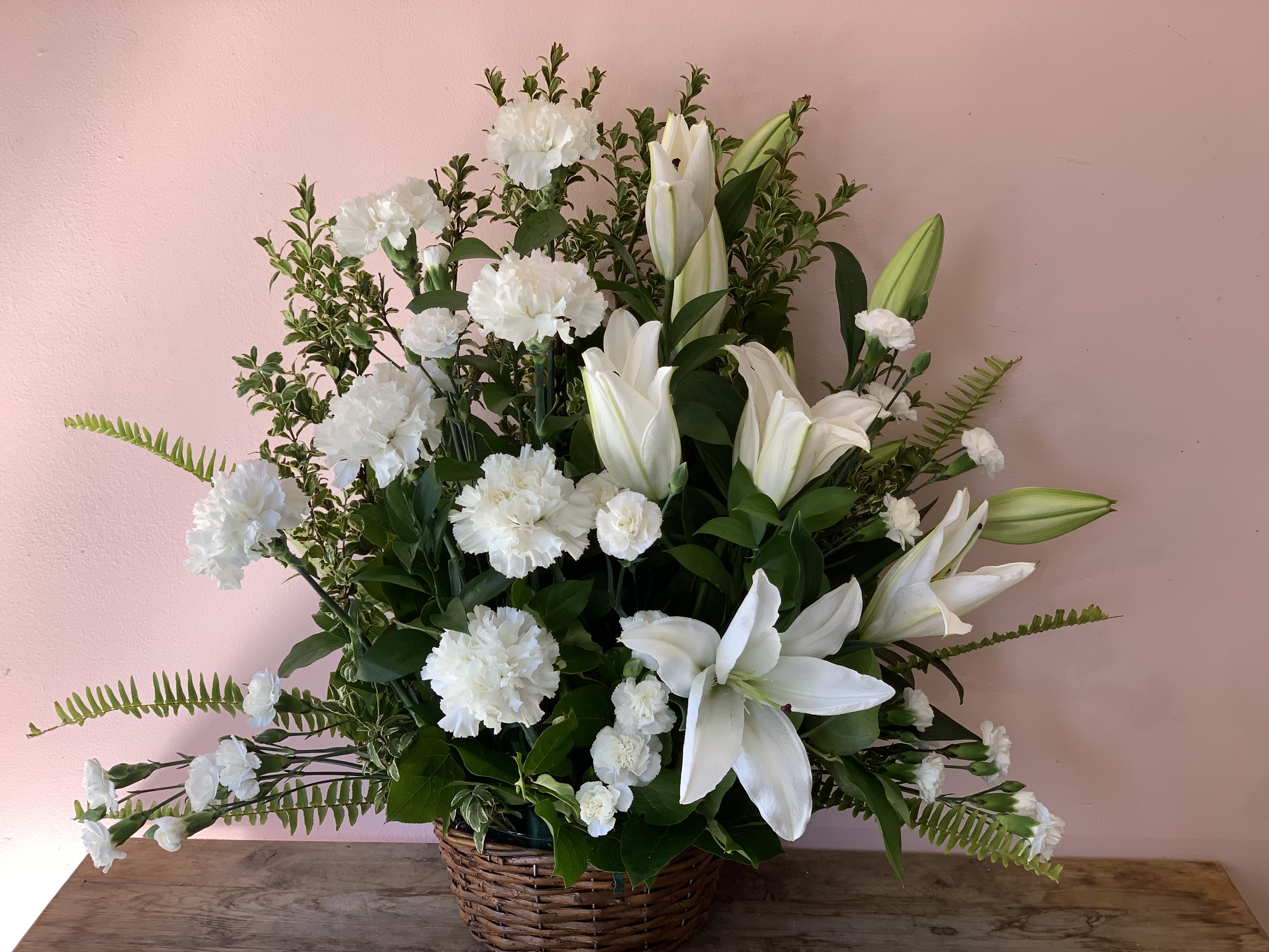 Peaceful White Lilies Basket - T228-1A