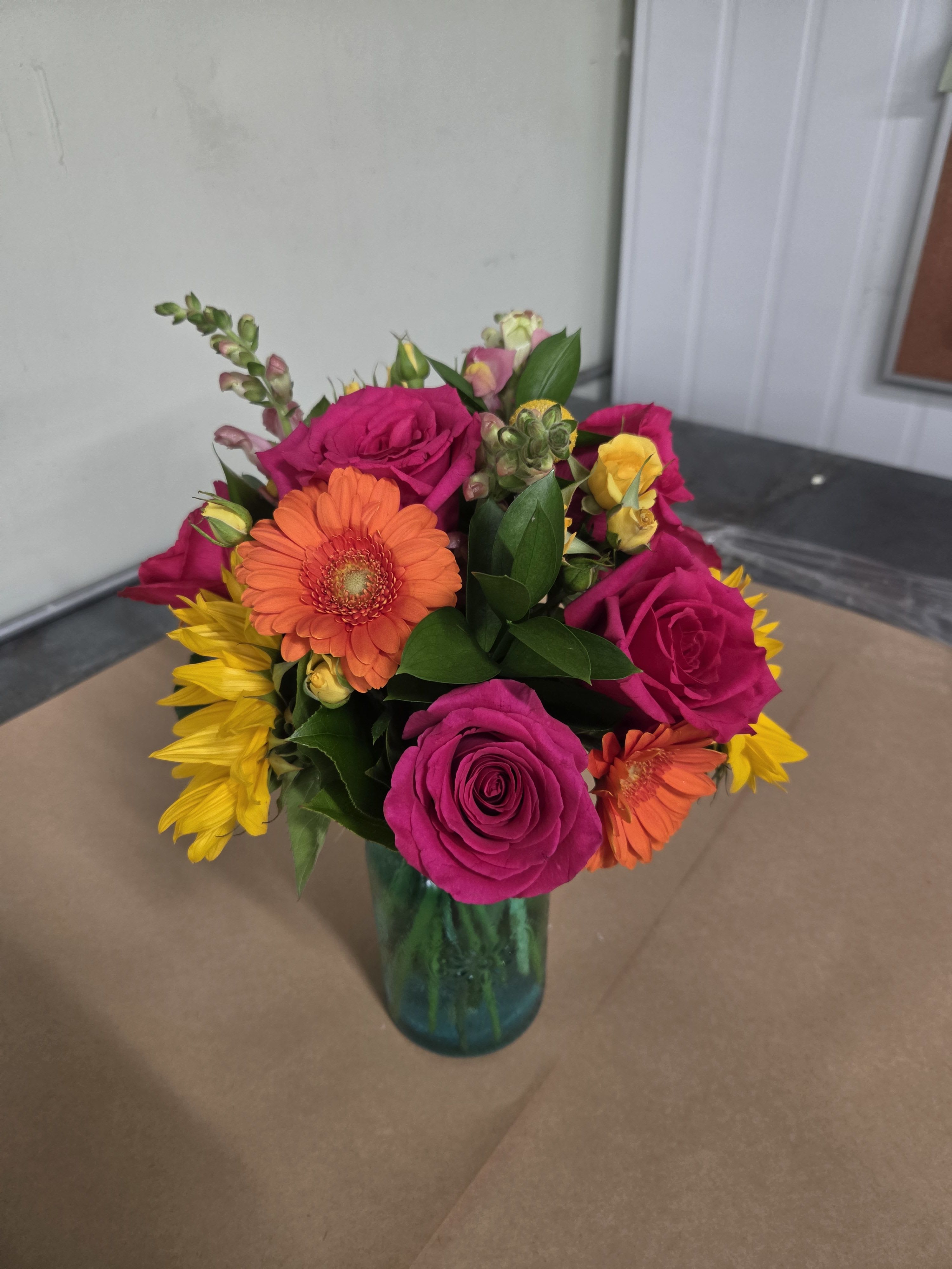 Summer Glory – Bright Sunflower & Gerbera Daisy Mason Jar Bouquet
