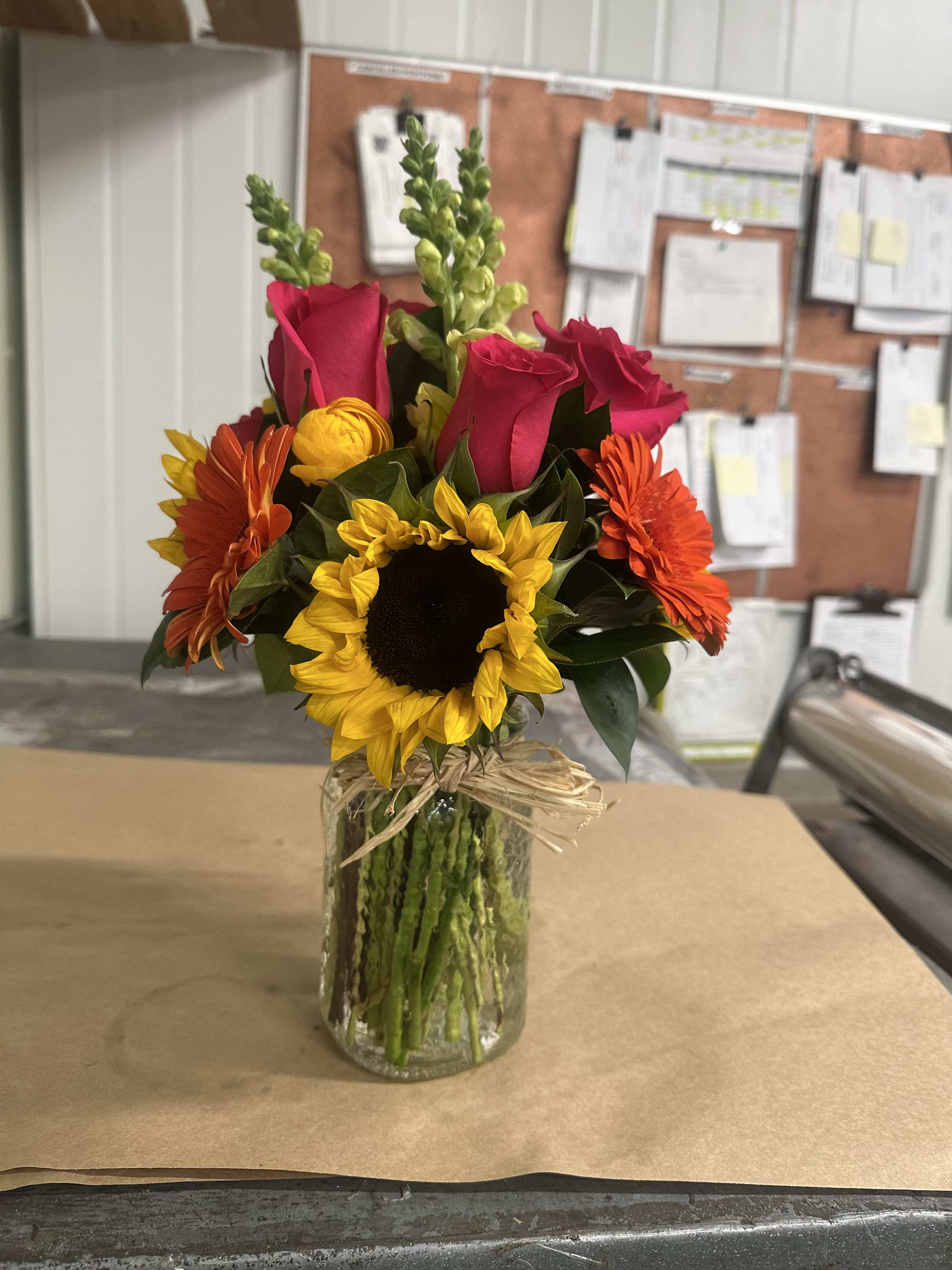 Summer Glory – Bright Sunflower & Gerbera Daisy Mason Jar Bouquet