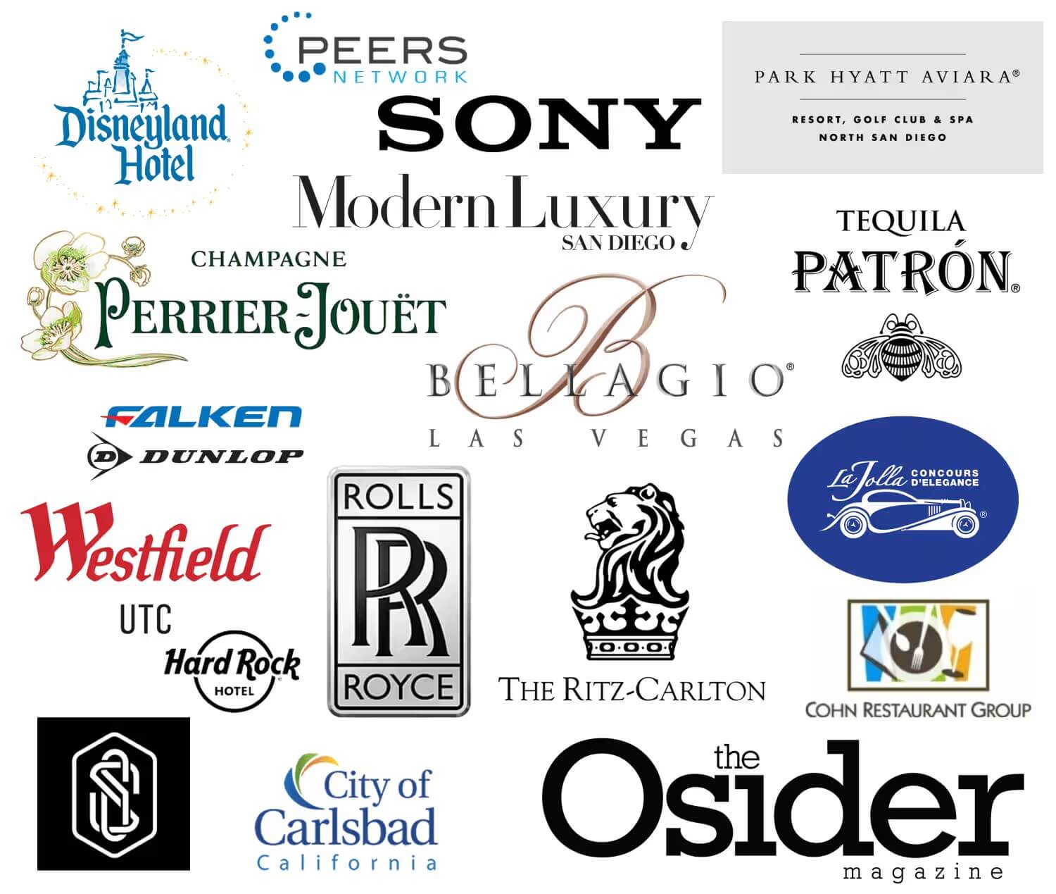 White background and a collage of company logos of both clients and partners to Flowers by Azaela