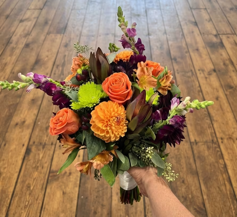 Brides Bouquet. autumn seasonal flowers. Coady Florist. Cambridge MA delivery.