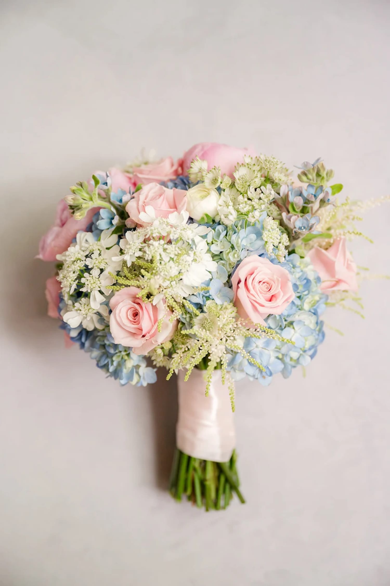 Blush pink and light blue bouquet