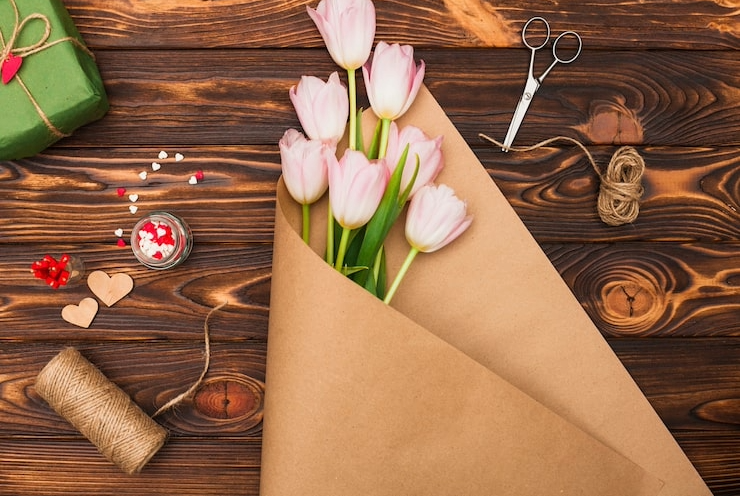 A Designer's Choice hand-wrapped bouquet and special gift