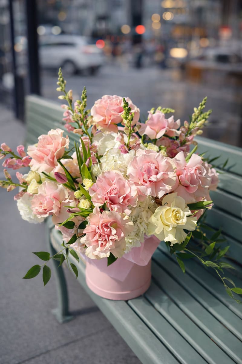 Pastel pink Flower Box arrangement.
