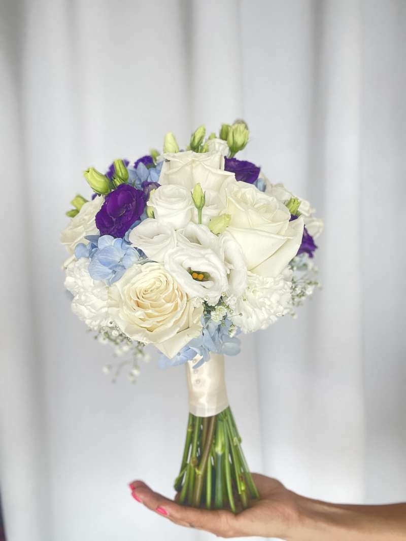 White, blue, and purple petite bouquet