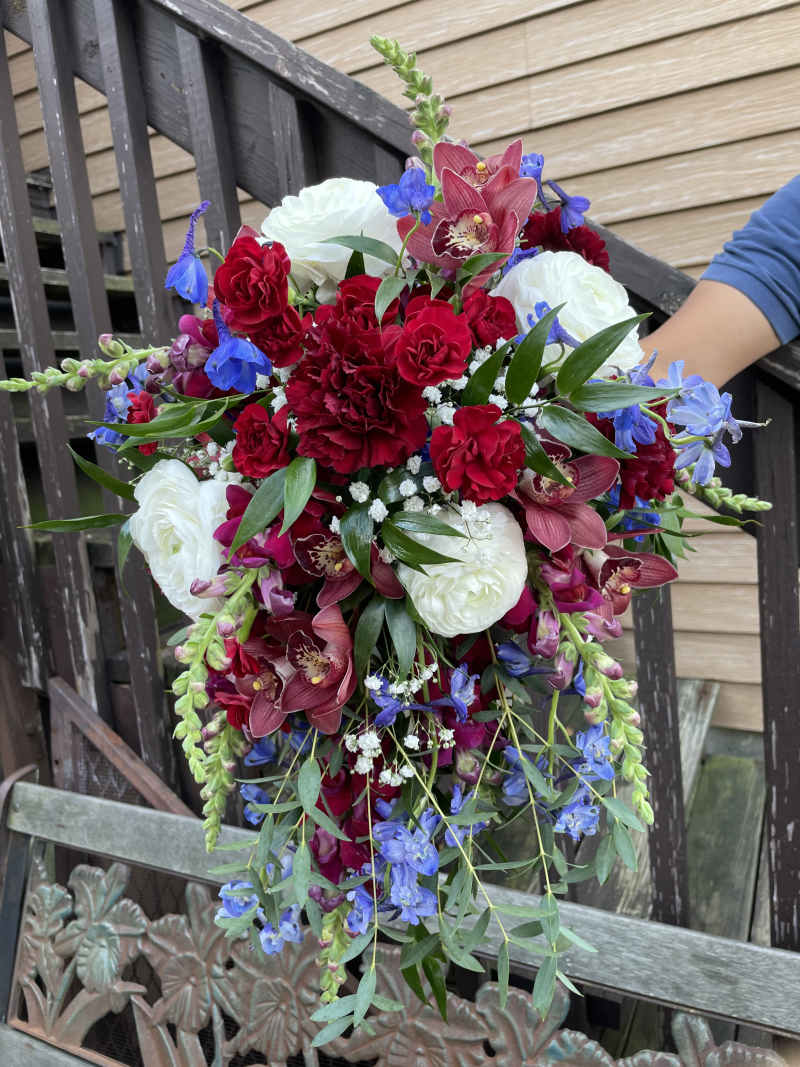 Burgundy, White, and Blue Bouquet