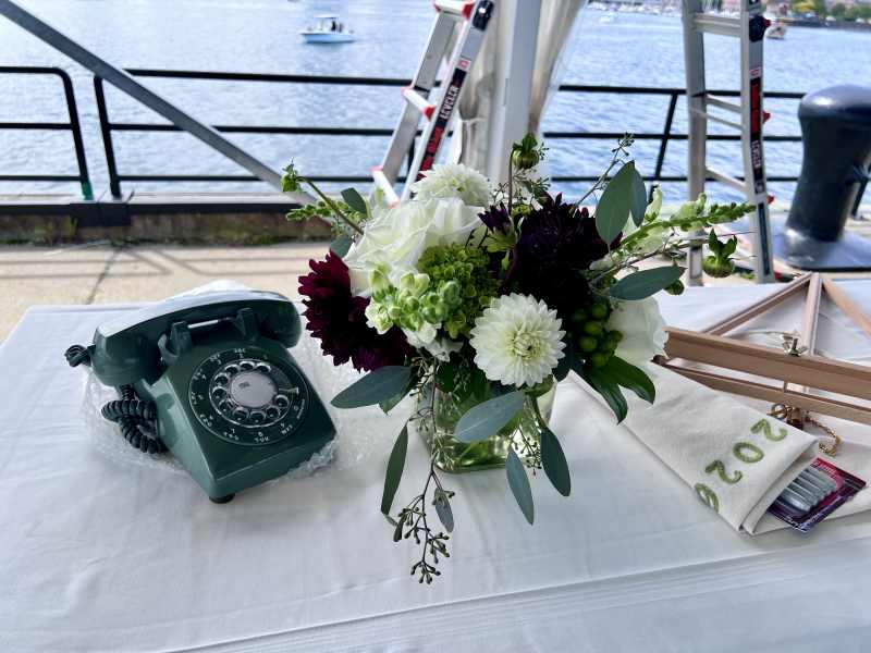 wedding reception card table flower arrangement