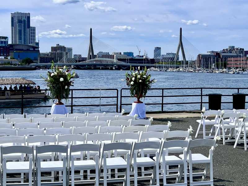 wedding flowers view at ceremony outside