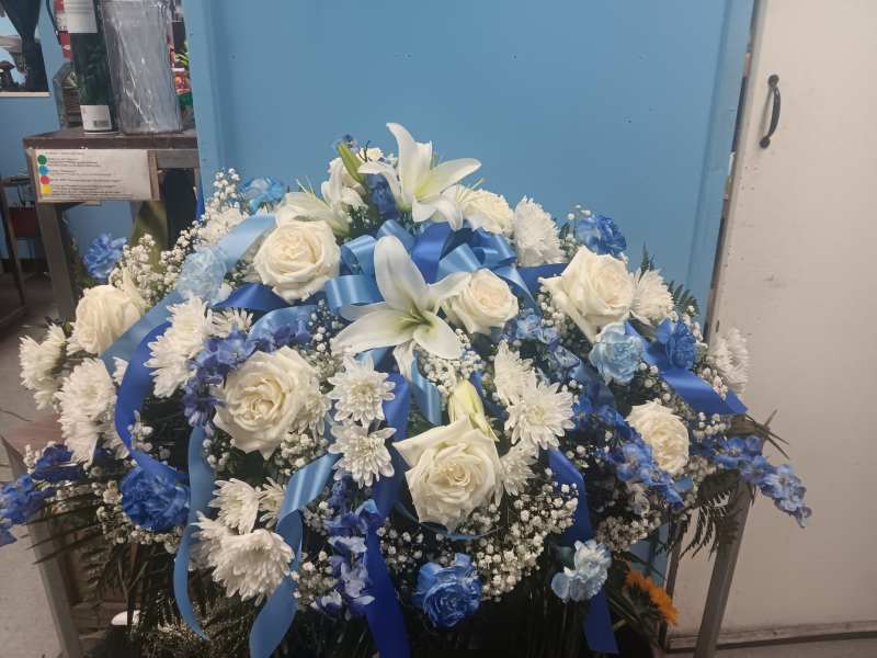 Blue & White Casket Spray