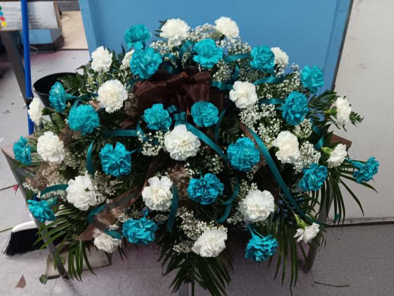 Teal, Brown & White Casket Spray