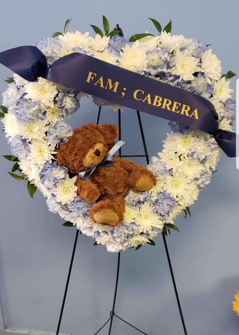 Baby Blue & White Open Heart w/ Teddy Bear
