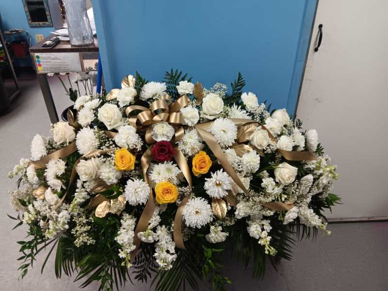 White & Gold Premium Casket Spray