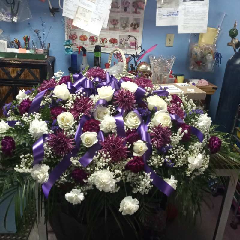 Purple & White Casket Spray