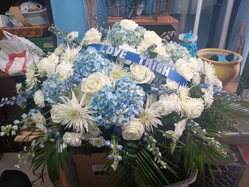 Blue & White Casket Spray