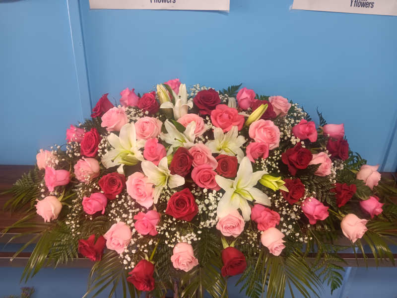 Pink & Red Rose Casket Spray